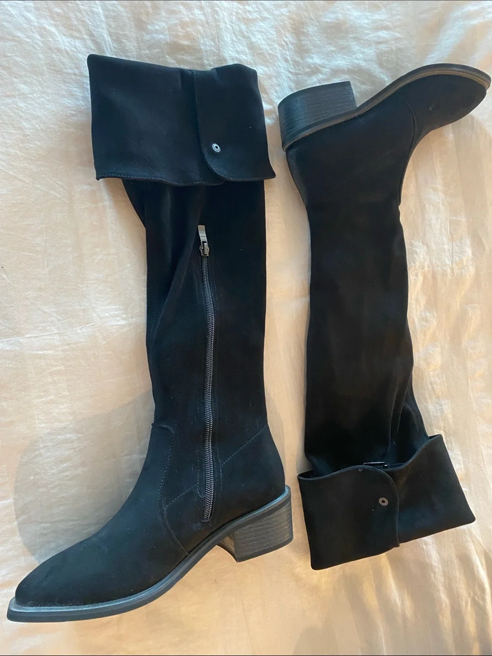 Over-the-Knee Black Suede Boots with Buckle Accent